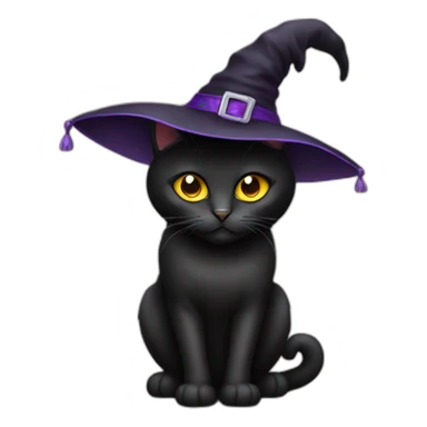 black cat halloween witches hat sticker