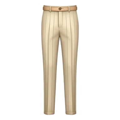 beige dress pants with distinct white vertical pinstripes, formal trousers with cuffed hem, clear vertical lines, isolated garment only on white background, no model sticker