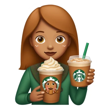 a plain emoji holding a gingerbread chai drink from Starbucks sticker