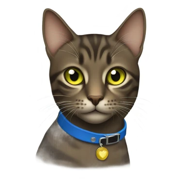 Dark brown tabby cat blue collar yellow green eyes sticker
