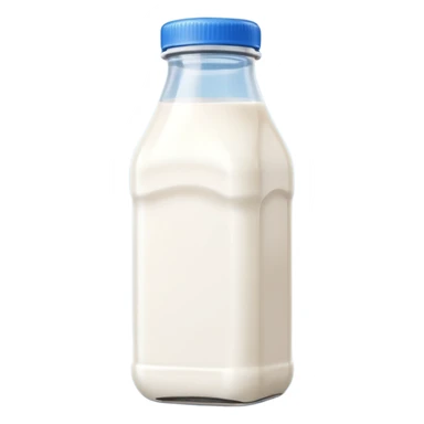 A 3D cartoon bottle of milk with white liquid, blue cap, clean reflections, Memoji-style. sticker