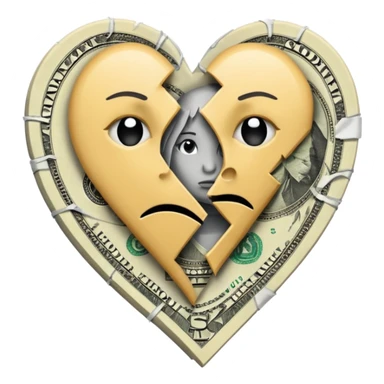 A broken heart glued together by dollars sticker