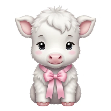 White baby calf with pastel pink ribbon around neck sticker