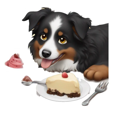 Small black australian shepherd dog eating dessert  sticker