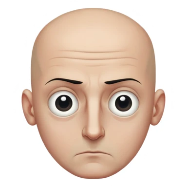 Steven Miller, bald, intense scowl, very narrow rectangular head, bottom lip sticking out, eyelids nearly shut and drooping on the outer sides, extremely dark areas around eyes sticker