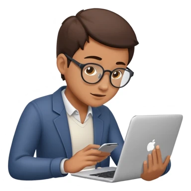 A person scrolling through their phone, with a laptop open to a work document sticker