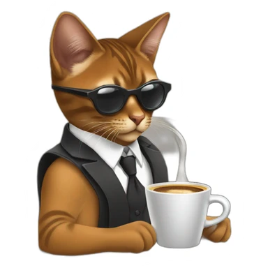 gangster-with-a-Abyssinian cat-gun-and-sunglasses-drinking-coffee sticker