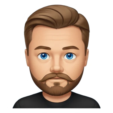 a good looking like leonardo di caprio blue eyes, beard, mustache, a black shirt sticker