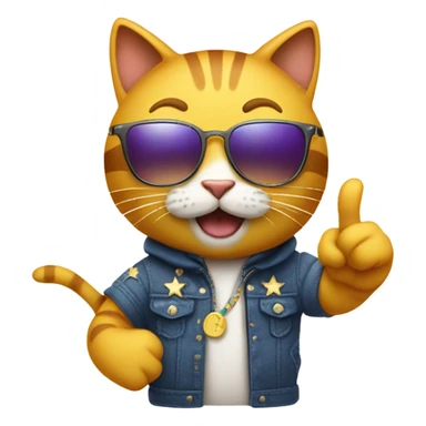 Design the cool cat emoji doing a victory pose with sunglasses slightly tilted, maybe with tiny stars or sparkles around it. The cat could be giving a thumbs up with its paw. Keep it playful and encouraging, like it's saying "You've got this!" sticker