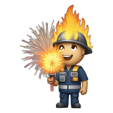 pyrotechnician with remote control and fireworks sticker
