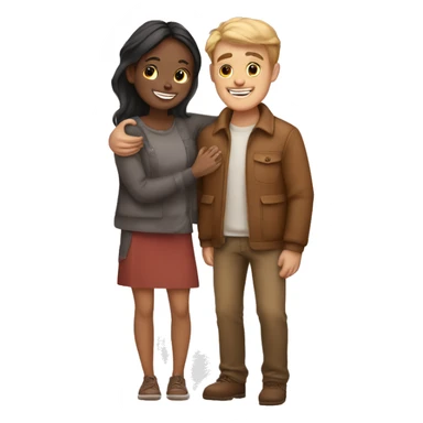 couple hug with warm smiles guy fair skin and girl brown skin sticker