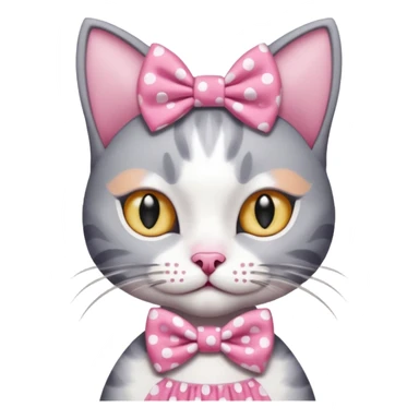 Evil Gray and white evil cat with a pink polka dot dress and with a pink polka dot bow on the Head  sticker