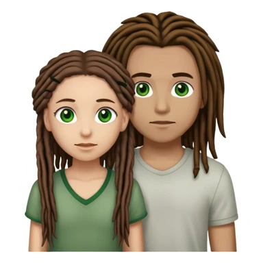 couple standing next to eachother. boy light skinned, brown dreads, and green eyes. girl light skinned, black straight hair, and brown eyes sticker