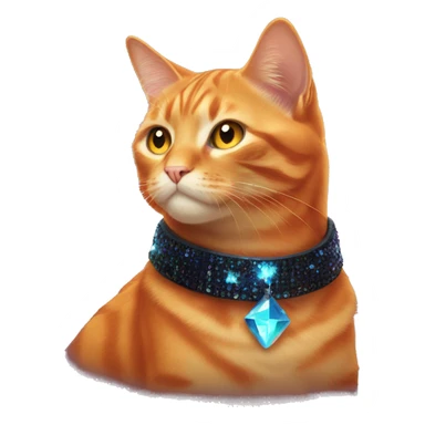 Orange Cat wearing Dark iridescent crystal collar glowing sticker