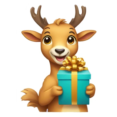 happy chamois holding gift with hooves sticker