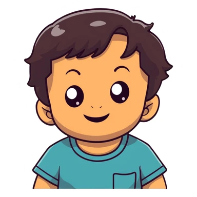 close-up of round smiling toddler boy face only with big eyes, medium skin tone, dark wavy hair, no neck visible, just the face sticker