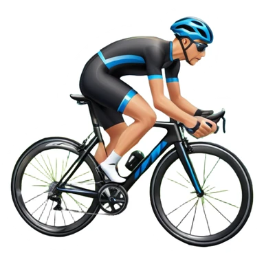 An icon featuring a sleek road bicycle with aerodynamic wheels on a winding mountain road. The background showcases a stunning landscape with rolling green hills, a bright blue sky, and distant peaks. Sunlight casts dynamic shadows, emphasizing motion and speed. Transparent background. sticker