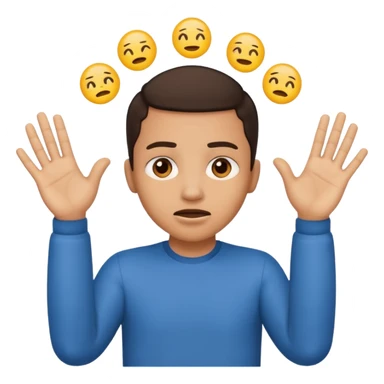 Nervous emoji + hands up emoji. Remove flow effects at the very top the of the hands palm forward so the head can be between the hands. Lightskin emoji sticker