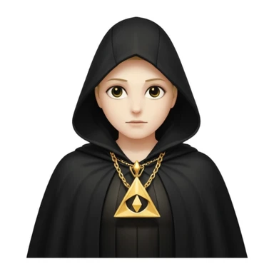 illuminati shadow figure standing in black cloak with gold triangle necklace sticker