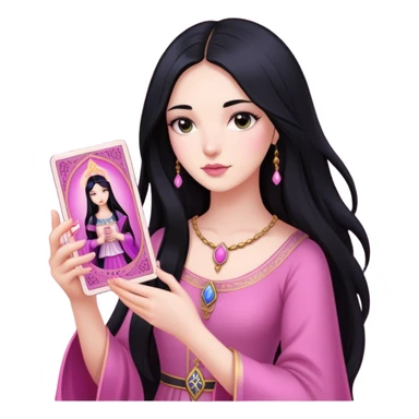 long black hair girl with pink tarot cards sticker