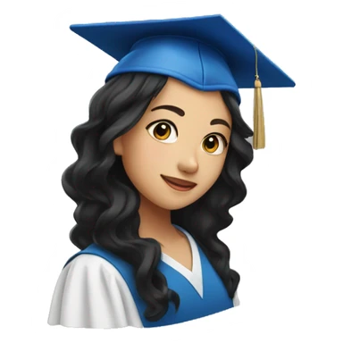 asian girl wearing blue graduation cap with long curly black hair sticker