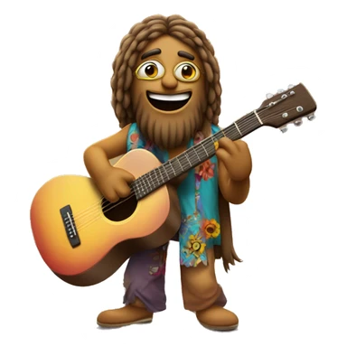 anthropomorphic hippie-guitar showing a sign of peace sticker
