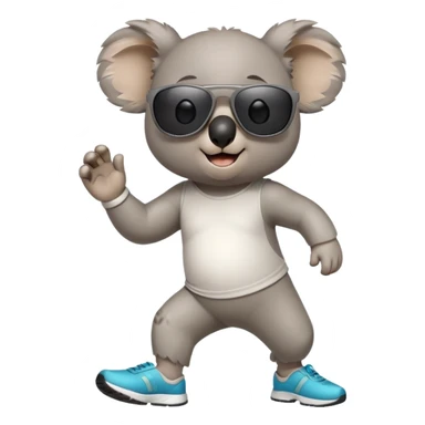 friendly anthropomorphised koala in casual clothing, wearing dark sunglasses, jogging upright in standard pose sticker