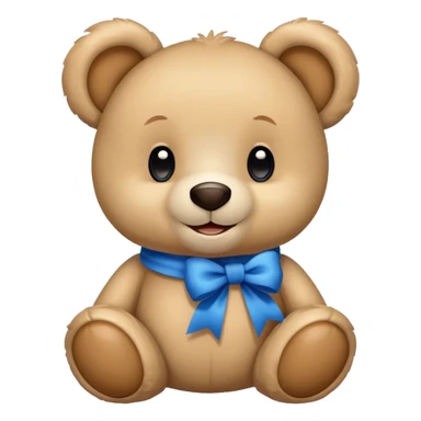 beige teddy bear with with blue bow on neck smile sticker