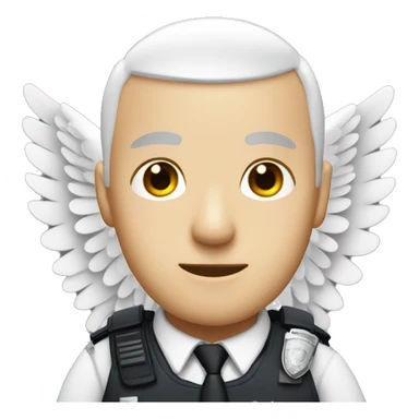 A White Police man bald with ANGEL WINGS sticker