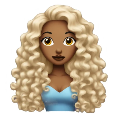 A baddie emoji with long eyelashes and big lips with long nails and it has curly hair sticker