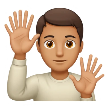 A guy with his left hand higher right lower left hand with a 6 on it right with a 7 sticker