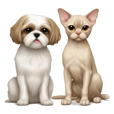 All Beige shih tzu sitting next to a skinny beige Devon Rex cat  sticker