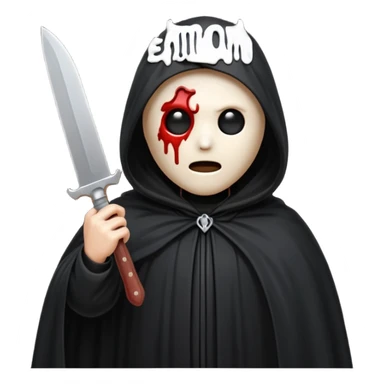 make a ghost face emoji with a cloak on and a bloody knife from the movie scream sticker