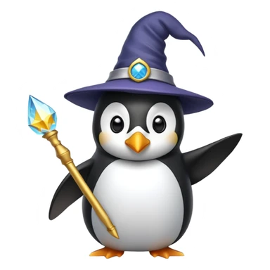 A penguin wearing a wizard hat and holding a magic wand sticker