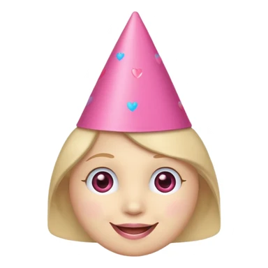 smiling face with party hat and pink heart sticker