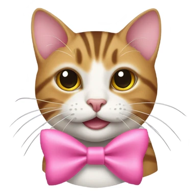 Tabby cat  wearing a pink bow with a fish in its mouth sticker