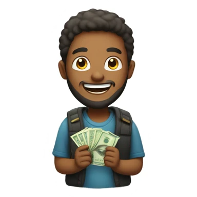 happy boy with beard indoors and money in his hand  sticker