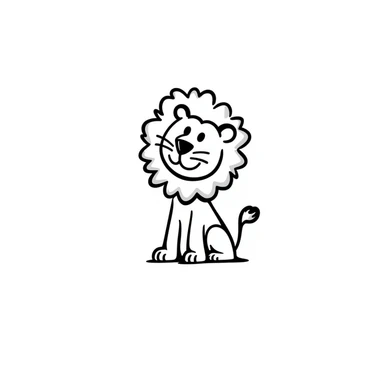 hand-drawn doodle of a lion, simple black lines, playful and minimal, in the style of a Notion doodle sticker