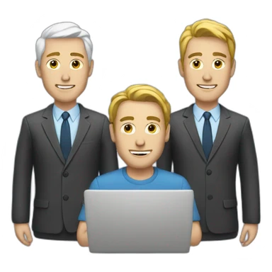 three white men with a laptop sticker