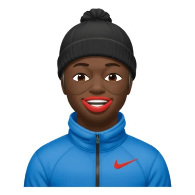 black guy with nike ski mask on squinching his face with his lips puckered trying to hold his laugh with his eyes closed sticker