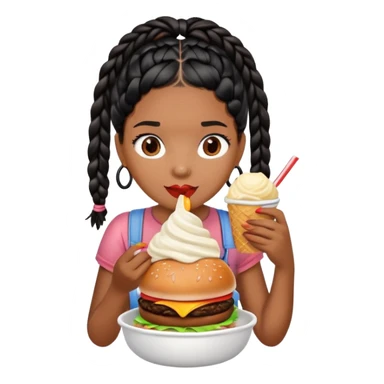 Girl brown girl with black braids eating a burger with a bowl of ice cream sticker