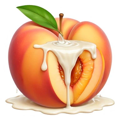 There is a lot of milk on the cut peaches. sticker