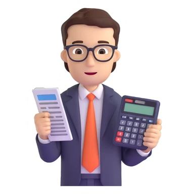 male accountant reviewing financial documents with calculator sticker