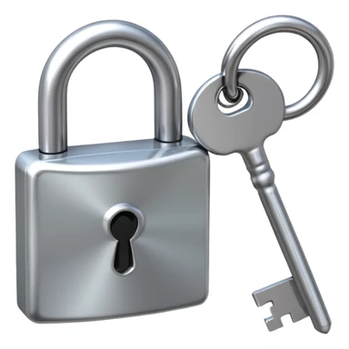 A chrome silver lock and key emoji, smooth metallic surfaces, glossy reflections, luxury swag vibe, minimal iOS emoji style, centered on clean white background sticker