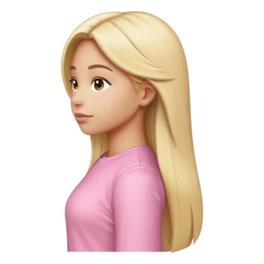 girl in light pink clothes, blonde with long straight hair, side view, pose, Apple emoji style, variation 4 sticker