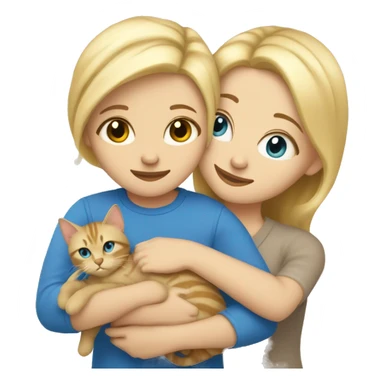 Blonde hair girl with blue eyes snuggling beige tabby cat sticker