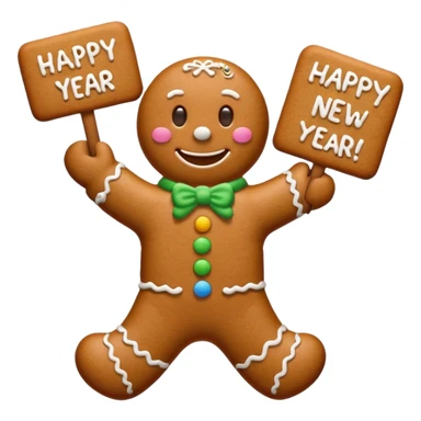gingerbread man with a happy new year sign sticker