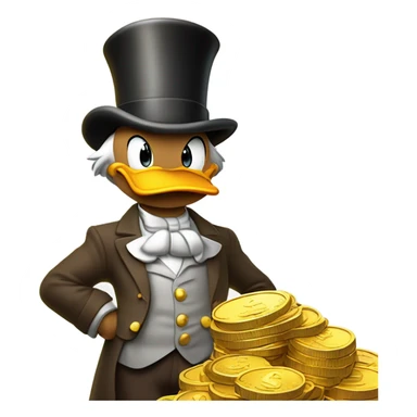 a slim successful looking scrooge mcduck standing atop a pile of money sticker