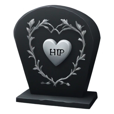 a black tombstone with the inscriptions in silver R. i. p. and a silver heart in the center sticker