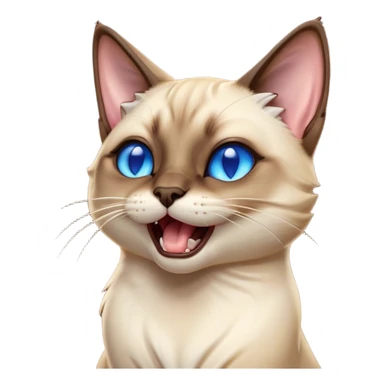 Cinematic Cute Yawning Siamese Cat Portrait Emoji, Head tilted slightly with a dramatic, wide-open yawn, sleek cream-colored fur with contrasting dark points on the ears, face, paws, and tail, piercing sapphire-blue eyes that are barely open, Simplified yet irresistibly adorable features, highly detailed, glowing with a soft, cozy glow, high shine, relaxed yet expressive, stylized with a touch of whimsy, bright and endearing, soft glowing outline, capturing the essence of a sleepy yet affectionate kitty, so drowsy it feels like it could stretch right out of the screen and curl up for a nap! sticker